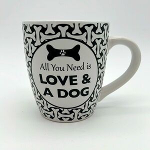“All You Need is Love & a Dog” Black and White XL Mug with Bone Pattern - DEI